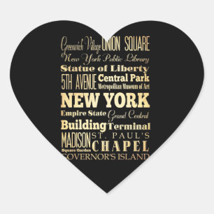 New York City of New York State Typography Art Heart Sticker