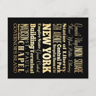 New York City of New York State Typography Art Postcard