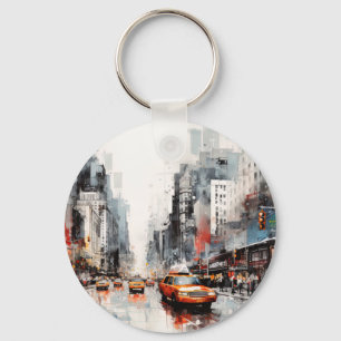 New York City, painted landscape. Key Ring