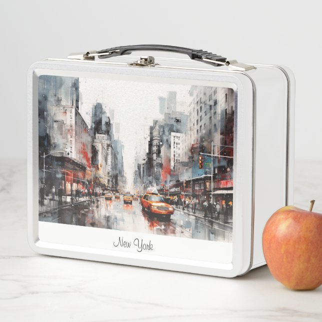 New York City, painted landscape Metal Lunch Box (In Situ)