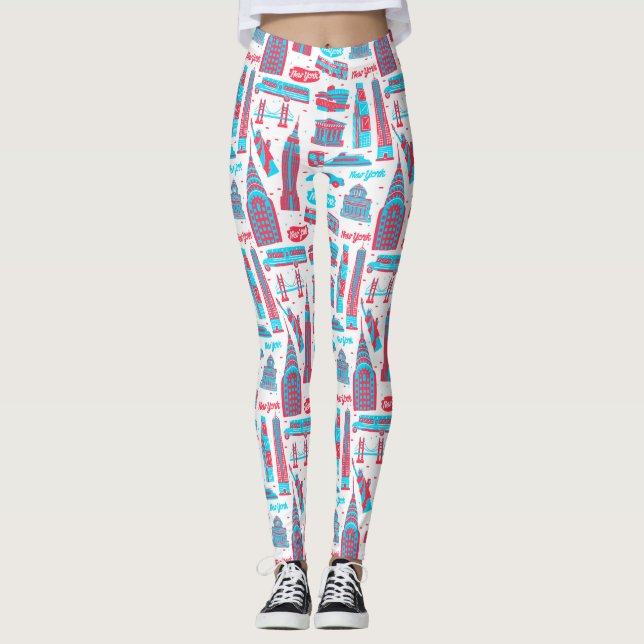 New York City Pattern White Leggings (Front)