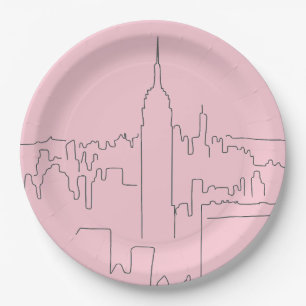 New York City Pink Minimal Line Paper Plate