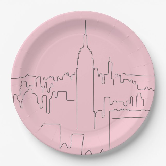 New York City Pink Minimal Line Paper Plate (Front)