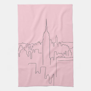 New York City Pink Minimal Line Tea Towel