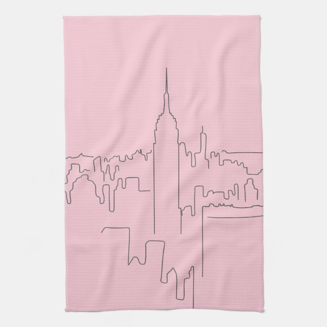 New York City Pink Minimal Line Tea Towel (Vertical)