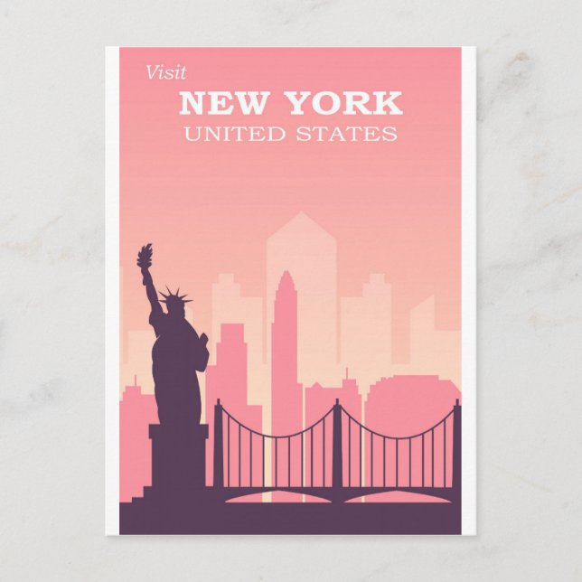 New York City Pink Vintage Travel Postcard (Front)