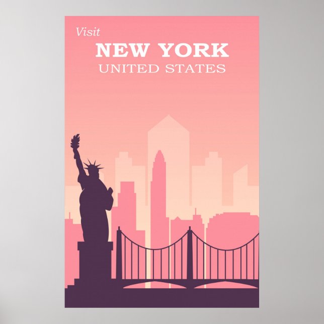 New York City Pink Vintage Travel Poster (Front)