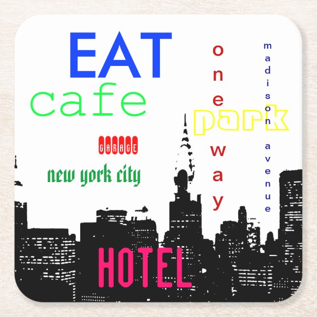 New York City Pop Art Square Paper Coaster (Front)