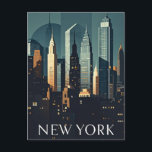 New York City Postcard<br><div class="desc">A vibrant illustration of a famous city skyline,  featuring iconic skyscrapers and landmarks. The image captures the dynamic energy and architectural grandeur of the city,  with its towering buildings and bustling streets. The overall style is bold and graphic,  with a focus on the city's iconic skyline.</div>