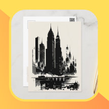New York City Postcard Art Style Vintage Buildings