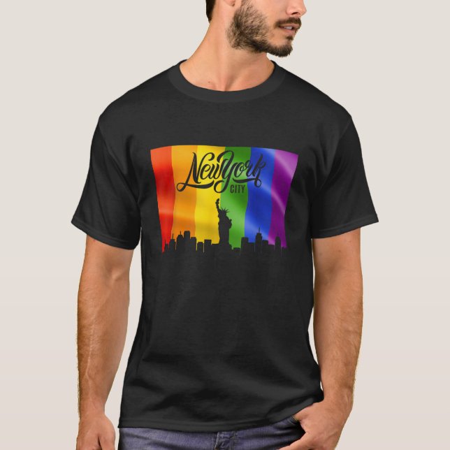 New York City Rainbow flag Skyline LGBT Gay Pride  T-Shirt (Front)