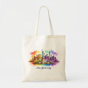 New York City Rainbow Watercolor Skyline Tote Bag