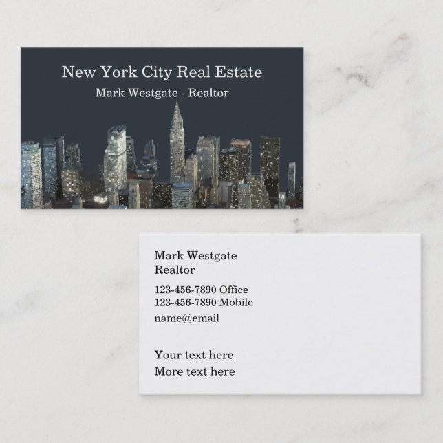 New York City Realtor Double Side  Business Card (Front/Back)