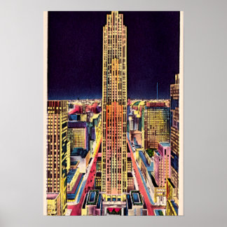 New York City Rockefeller Centre at Night 1940 Poster