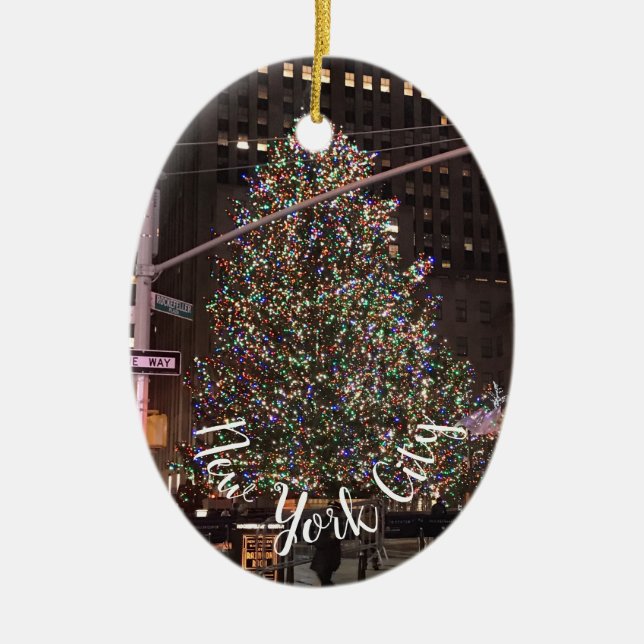New York City Rockefeller Centre Christmas Tree Ceramic Tree Decoration (Front)