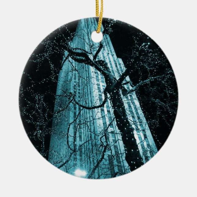 New York City Rockefeller Centre Tree Ceramic Tree Decoration (Front)
