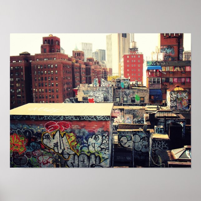 New York City Rooftops Covered in Graffiti, Small Poster (Front)