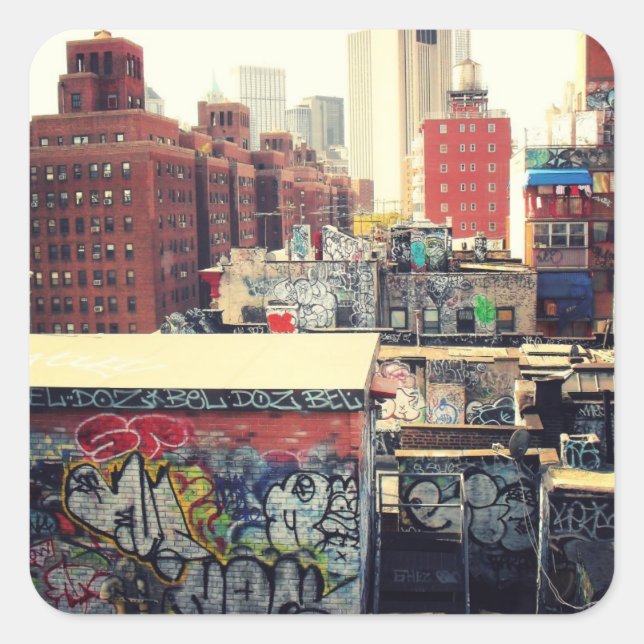 New York City Rooftops Covered in Graffiti Square Sticker (Front)