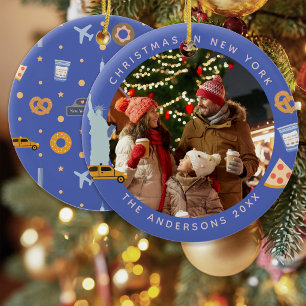New York City Royal Blue Christmas Photo Keepsake Ceramic Tree Decoration