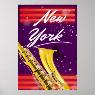 New York City saxophone travel poster