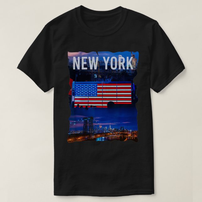 New York City Scape Patriotic New Yorkers NYC Resi T-Shirt (Design Front)