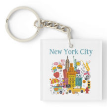 New York City Signs Colourful Style Keychain