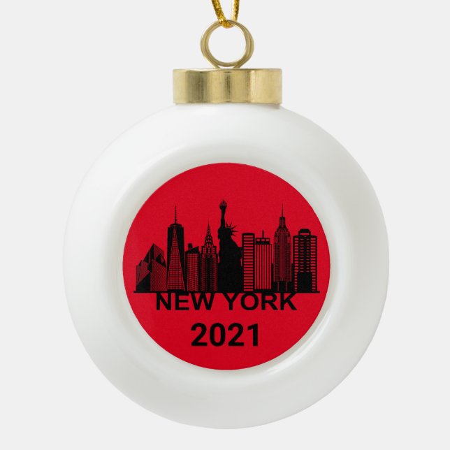 New York city silhouette Ceramic Ball Christmas Ornament (Front)
