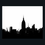 New York City Silhouette Pop Art Poster<br><div class="desc">Black & White Artistic New York City Night Digital Image - United States of America's Major Cities</div>