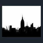 New York City Silhouette Pop Art Poster<br><div class="desc">Black & White Artistic New York City Night Digital Image - United States of America's Major Cities</div>