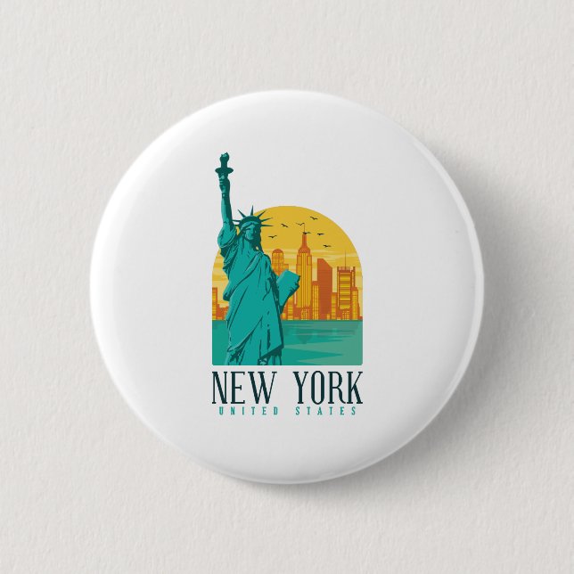 New York City Skyline 6 Cm Round Badge (Front)