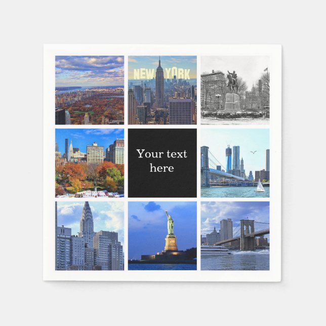 New York City Skyline 8 Image Photo Collage Napkin (Front)
