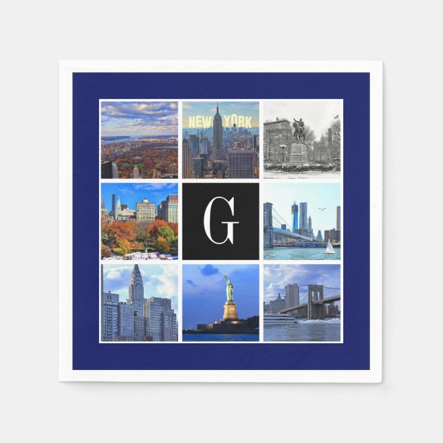 New York City Skyline 8 Image Photo Collage Napkin (Front)