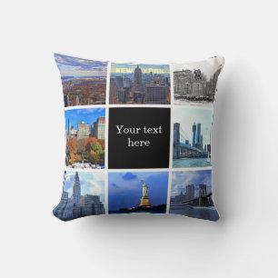 New York City Skyline 8 Instagram Photo Collage Cushion