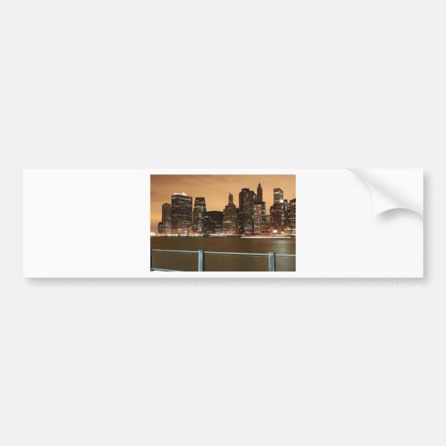 New York City Skyline at Night across the water Bumper Sticker (Front)