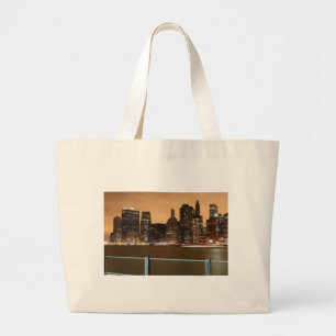 New York City Skyline at Night across the water Large Tote Bag