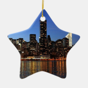 New York City Skyline at Night Ceramic Tree Decoration