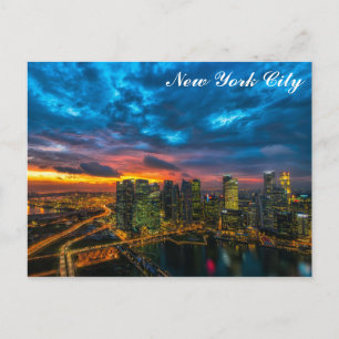 New York City Skyline at Night Travel Photo Postcard