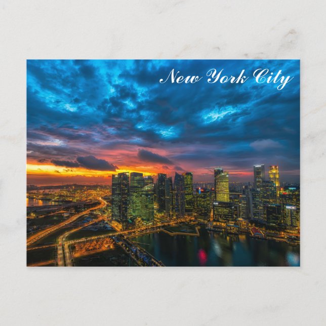 New York City Skyline at Night Travel Photo Postcard (Front)