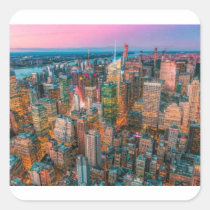 New York City Skyline at Sunset   NYC Twilight  Square Sticker