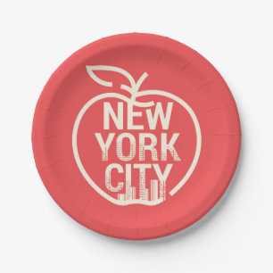 NEW YORK CITY Skyline Big Apple Modern Red Paper Plate