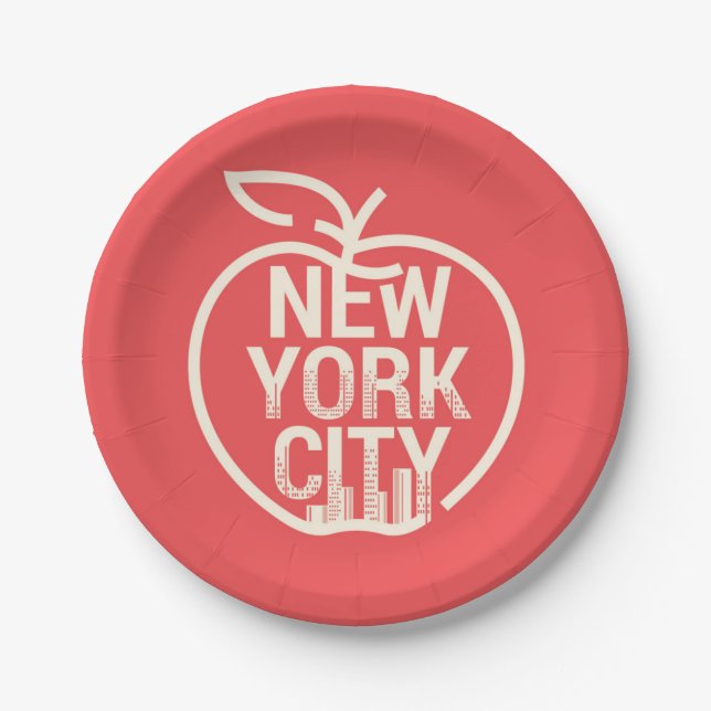 NEW YORK CITY Skyline Big Apple Modern Red Paper Plate (Front)