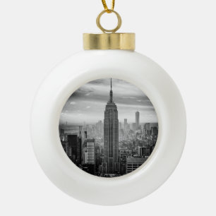 New York City skyline black and white Ceramic Ball Christmas Ornament