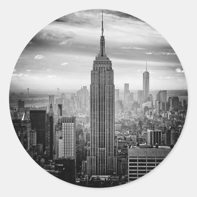 New York City skyline black and white Classic Round Sticker (Front)