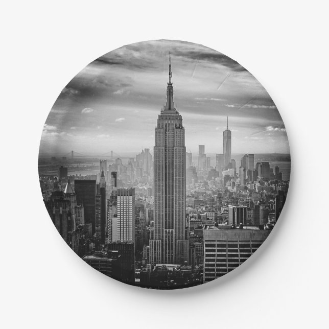 New York City skyline black and white Paper Plate (Front)