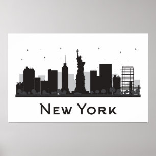 New York City Skyline Black and White Poster