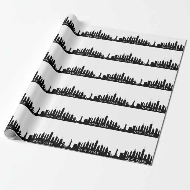 New York city Skyline Black Big Apple Modern Wrapping Paper (Unrolled)