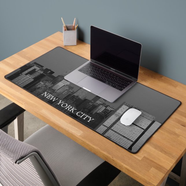 New York City Skyline Black Modern Manhattan NYC Desk Mat (Office 2)