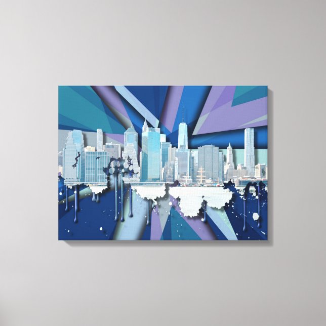 New York City Skyline | Blue 3D Canvas Print (Front)
