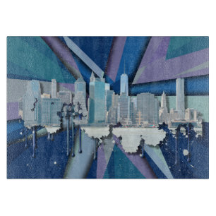 New York City Skyline Blue 3D Cutting Board