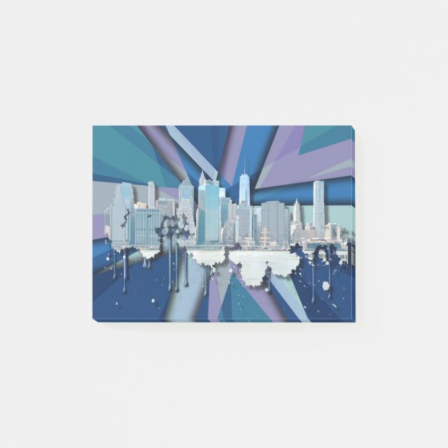 New York City Skyline | Blue 3D Post-it Notes (Front)